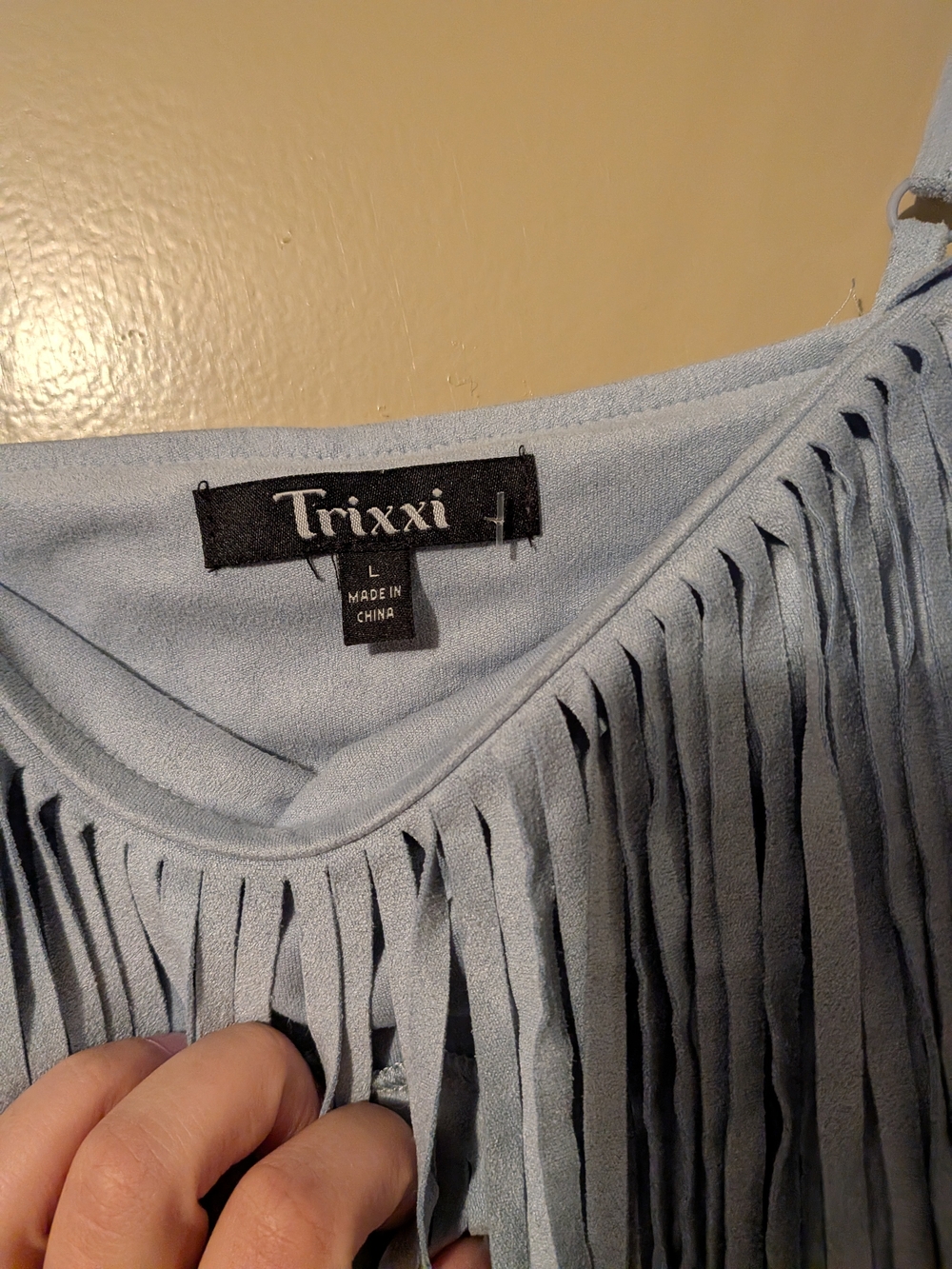 Trixxi Light Blue Fringe Spaghetti Strap Mini Dress - Picture 2 of 5